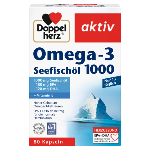 Illustration of the product packaging Doppelherz aktiv Omega-3 Ulja morskih riba 1000 front view